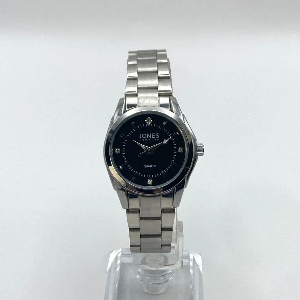 Jones New York Women's Watch 30mm Silver Tone Black Dial WR 30M New Battery 7.5